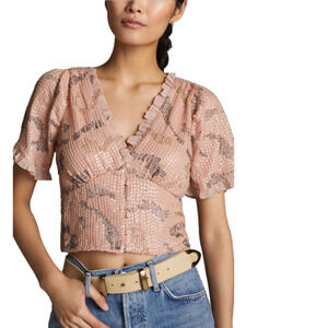🌿Women's Free People Sequined V-neck Blouse, size Small, pale Pink🌿